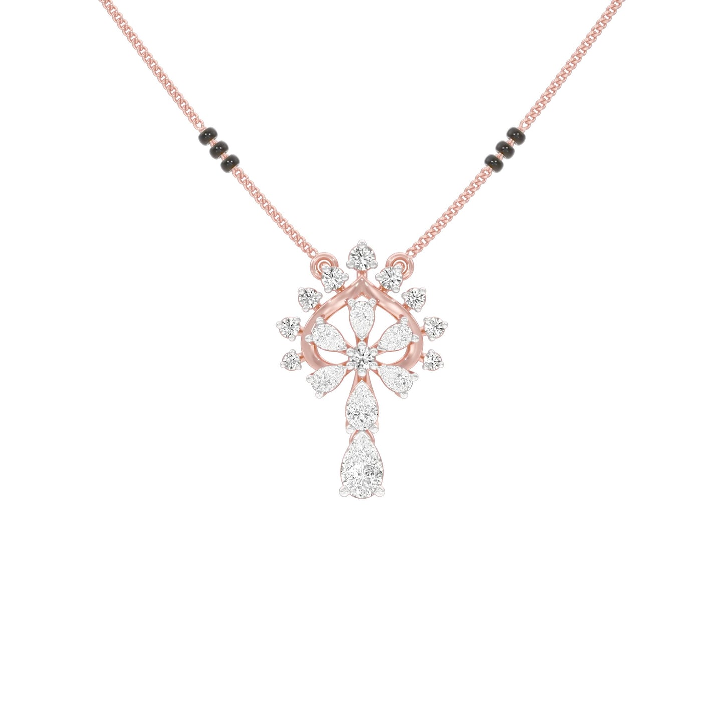 Pear Flower Drop Diamond Mangalsutra 9 KT / Rose Gold