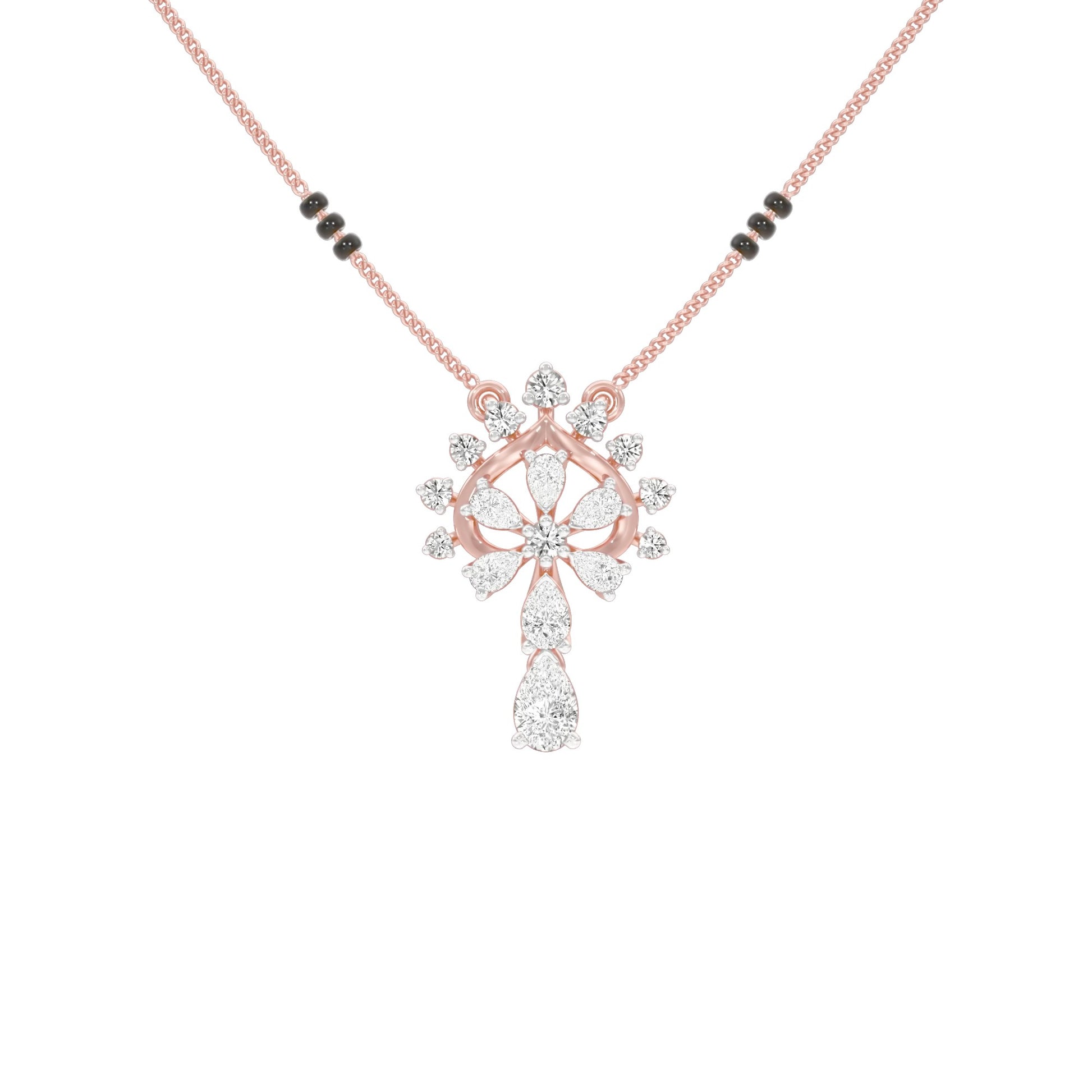 Pear Flower Drop Diamond Mangalsutra 9 KT / Rose Gold