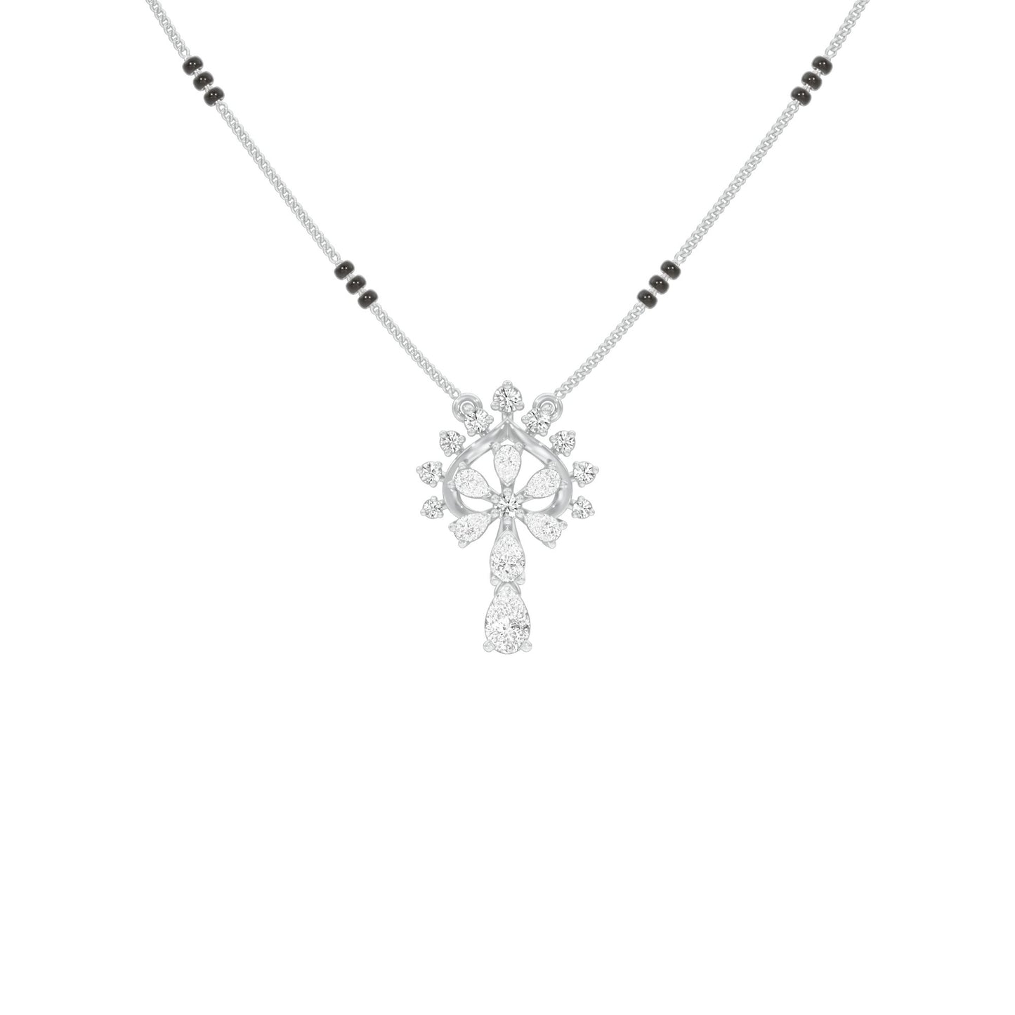 Pear Flower Drop Diamond Mangalsutra 9 KT / White Gold