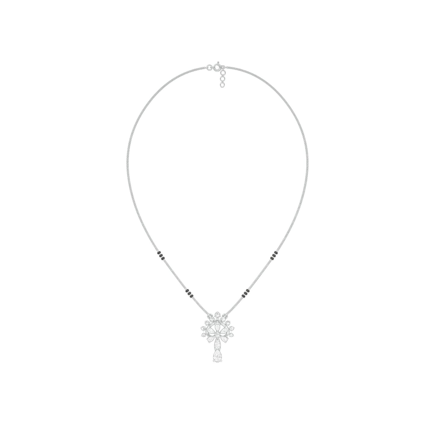 Pear Flower Drop Diamond Mangalsutra 9 KT / White Gold