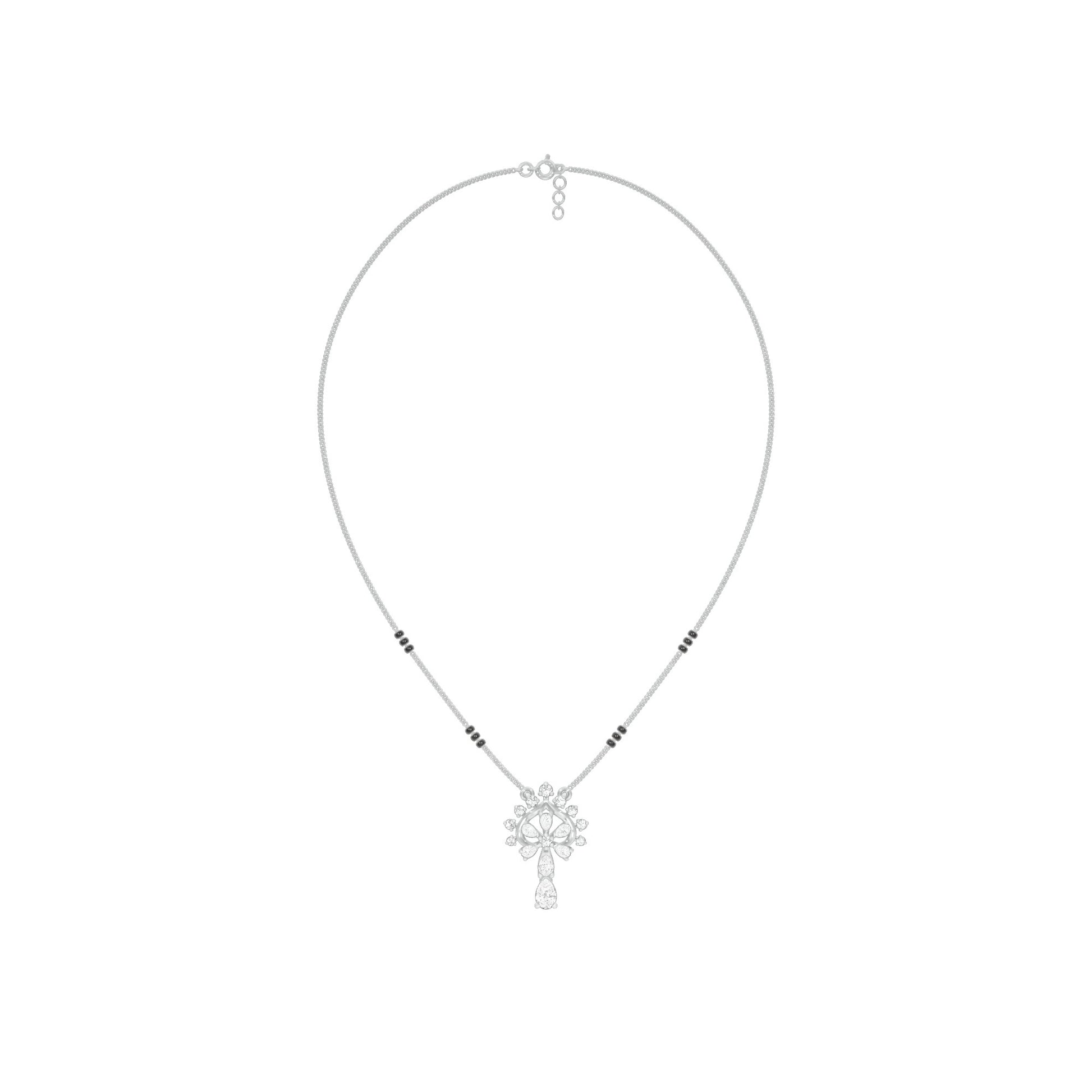 Pear Flower Drop Diamond Mangalsutra 9 KT / White Gold