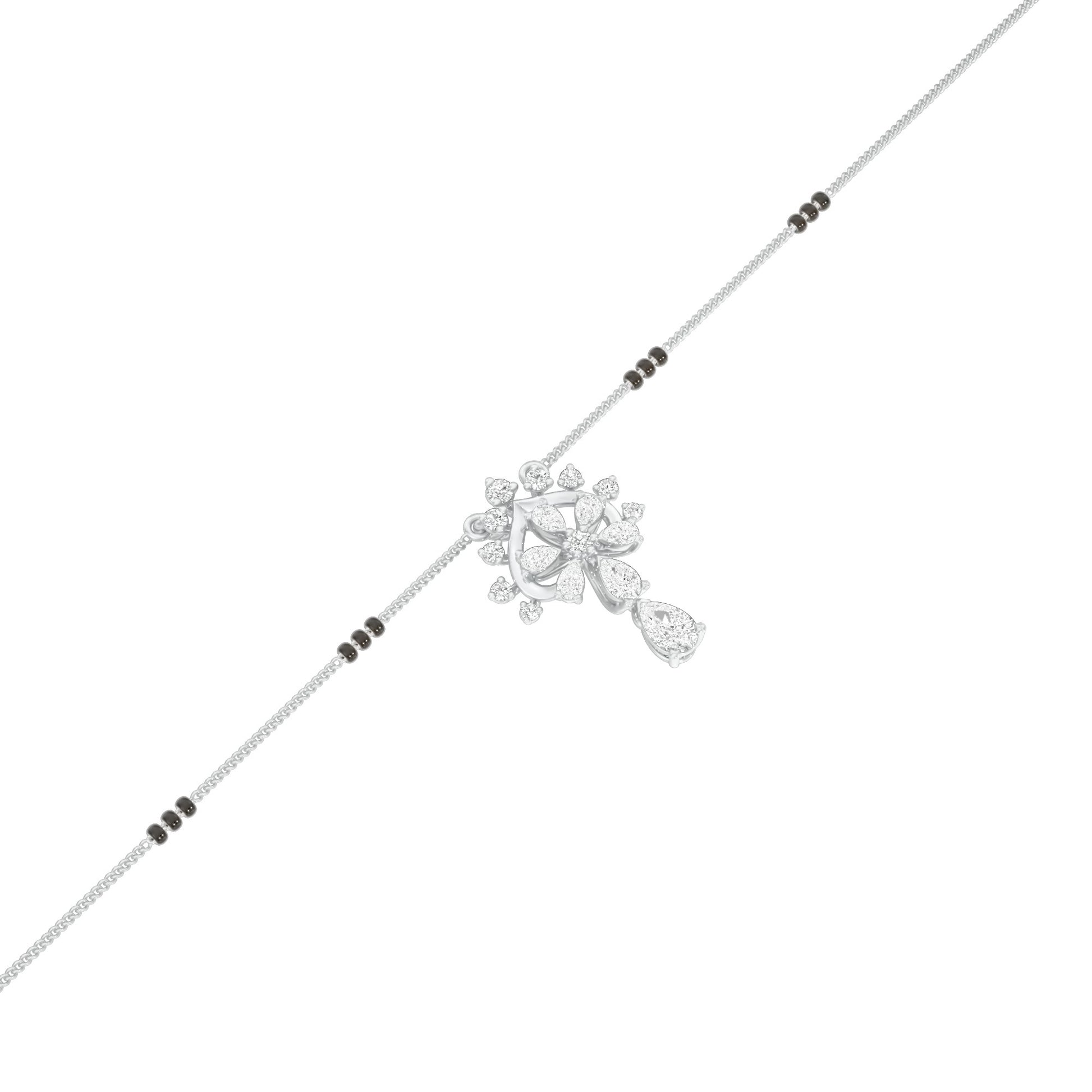 Pear Flower Drop Diamond Mangalsutra 9 KT / White Gold