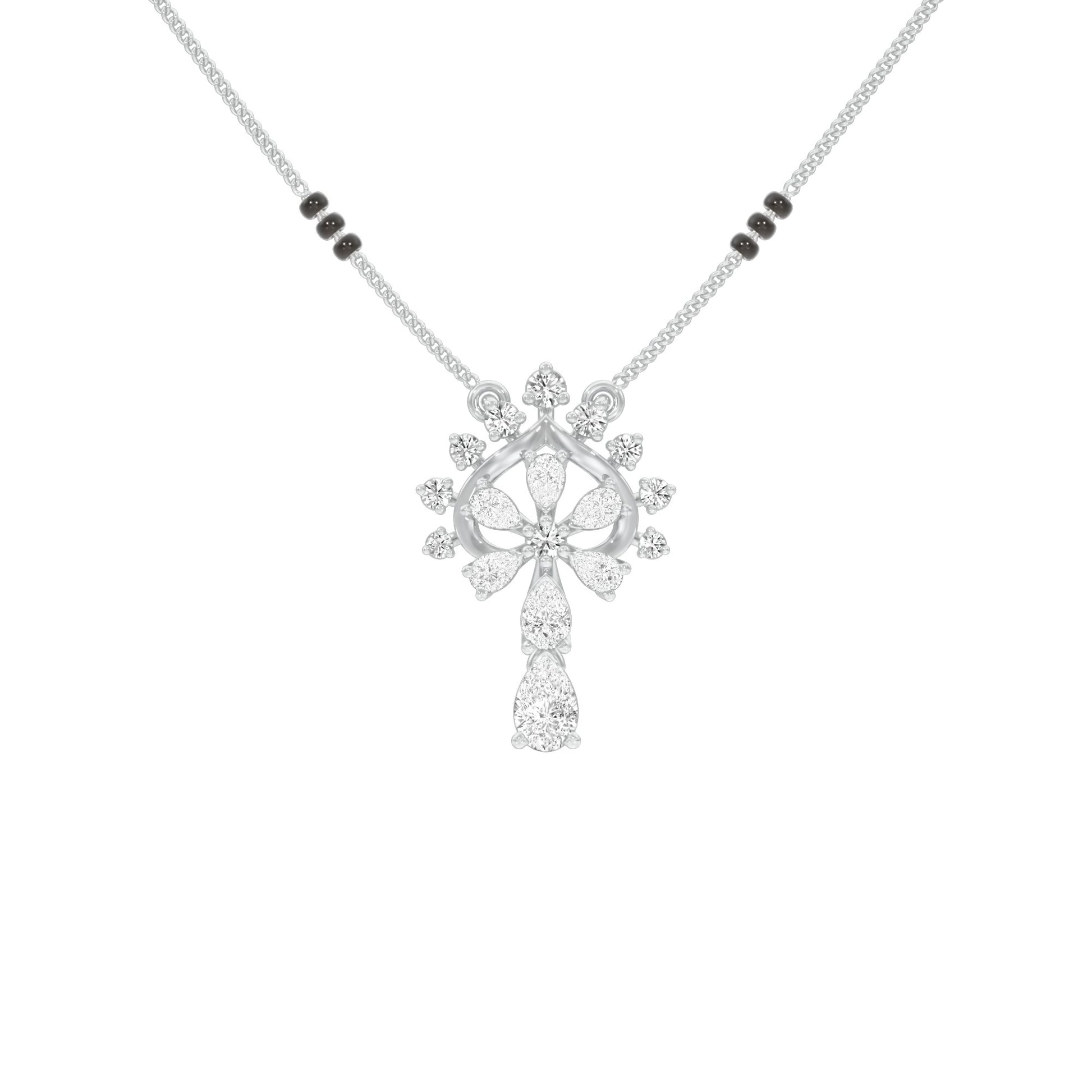 Pear Flower Drop Diamond Mangalsutra 9 KT / White Gold