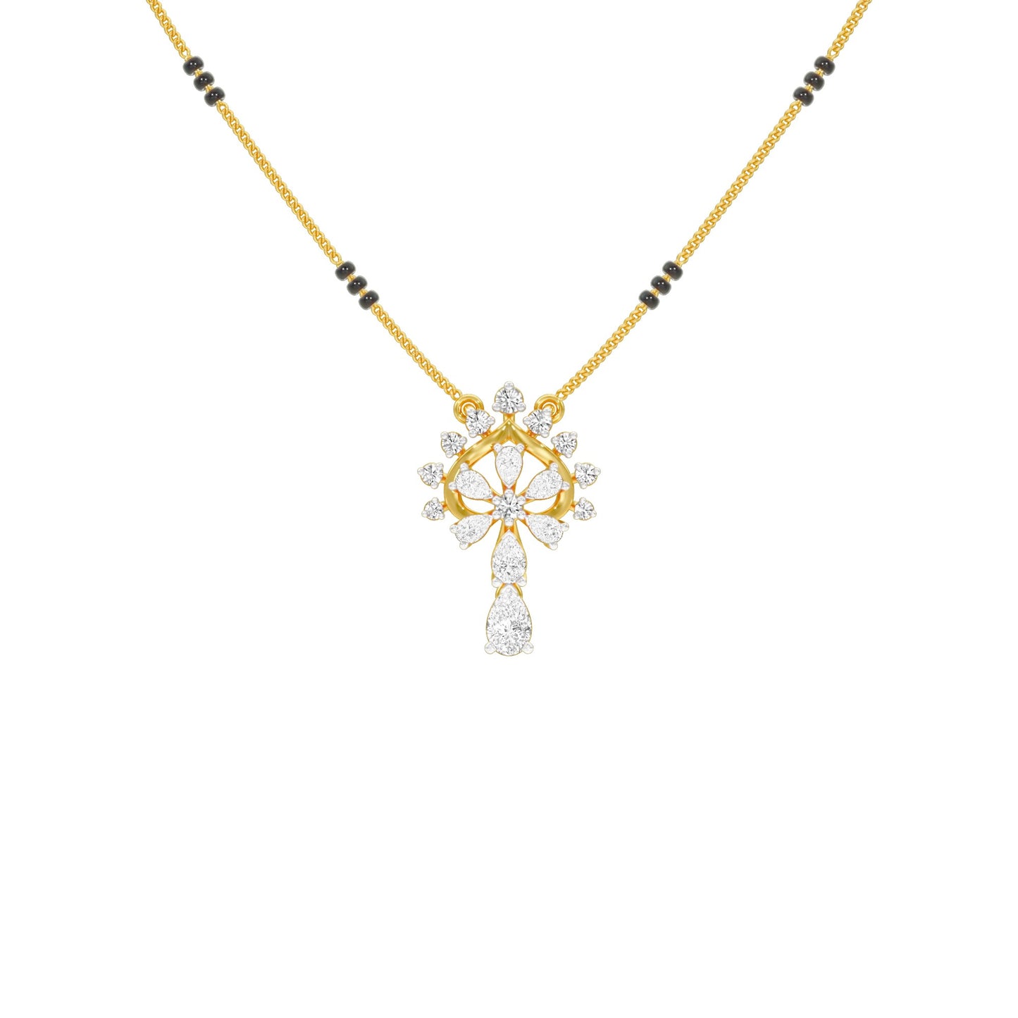 Pear Flower Drop Diamond Mangalsutra 9 KT / Yellow Gold