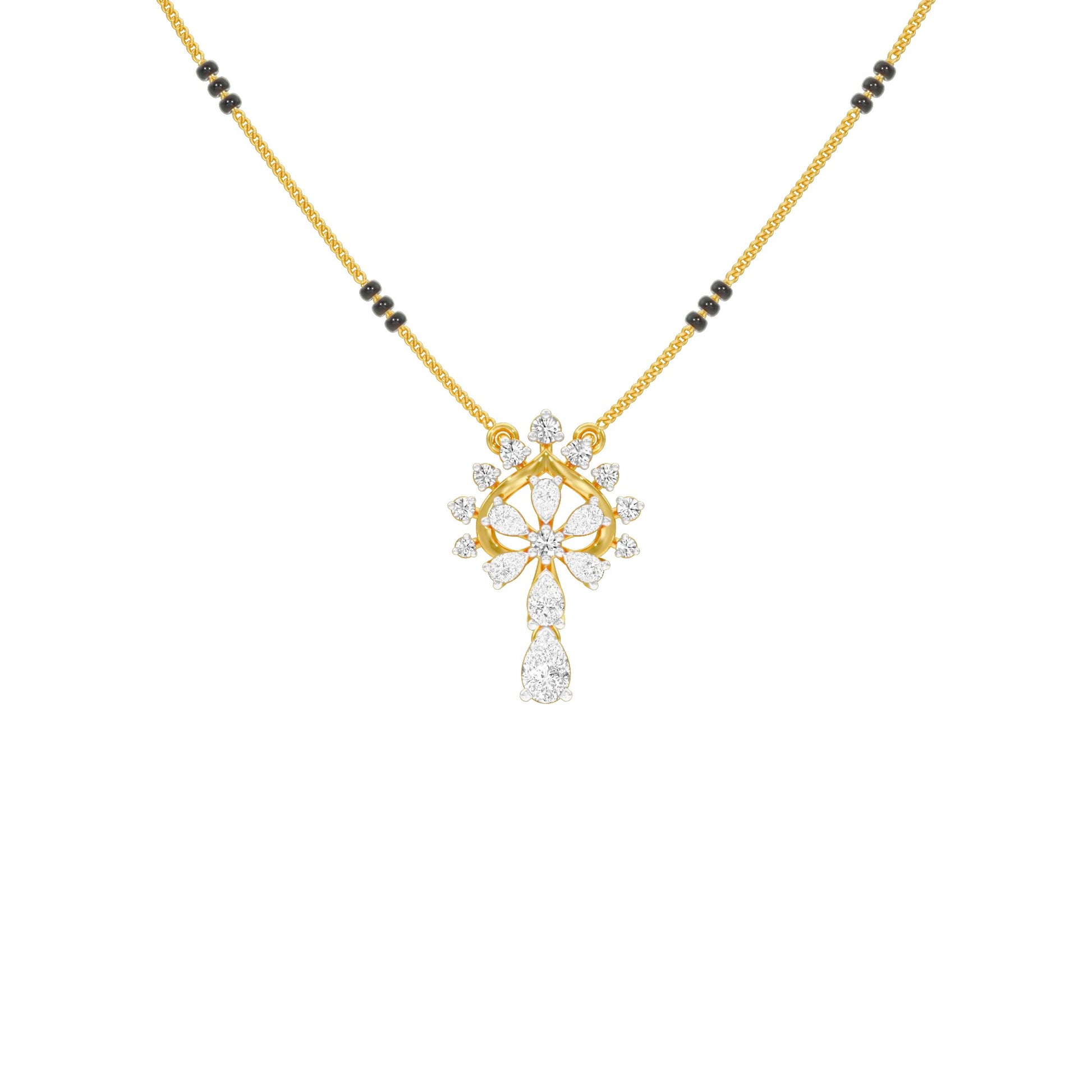 Pear Flower Drop Diamond Mangalsutra 9 KT / Yellow Gold