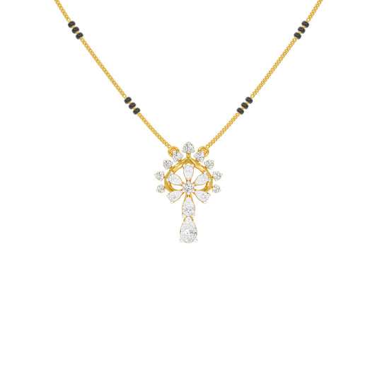 Pear Flower Drop Diamond Mangalsutra 9 KT / Yellow Gold