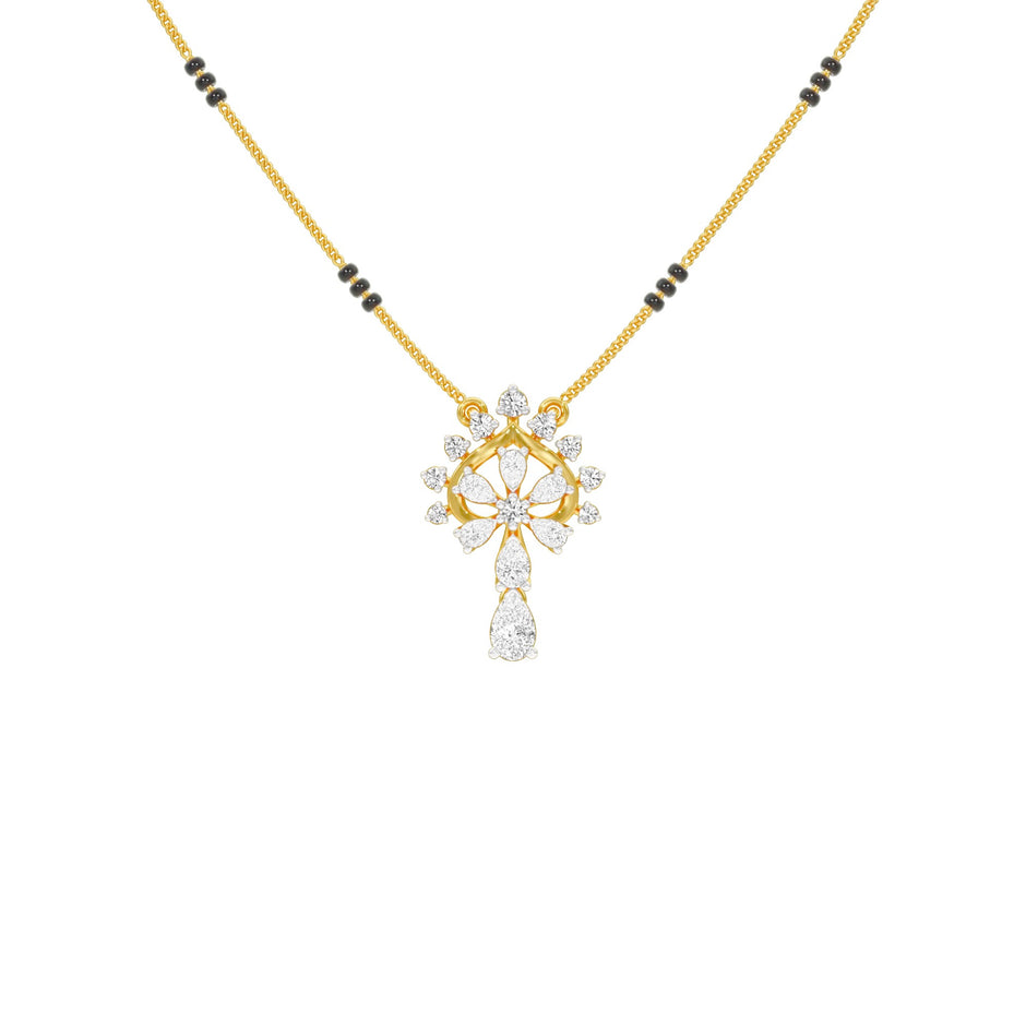 Pear Flower Drop Diamond Mangalsutra 9 KT / Yellow Gold