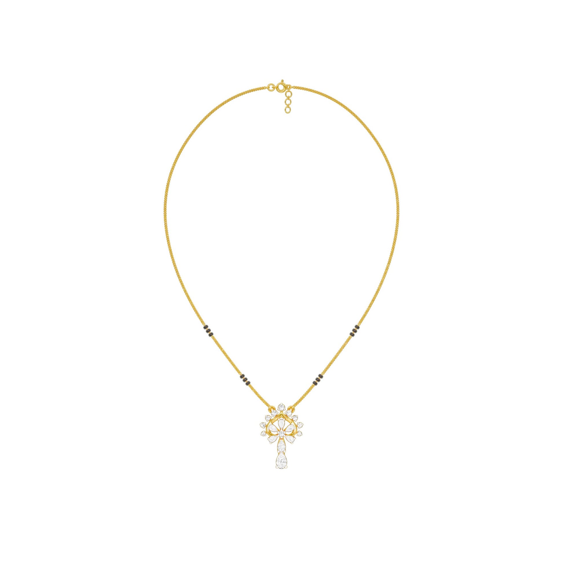 Pear Flower Drop Diamond Mangalsutra 9 KT / Yellow Gold