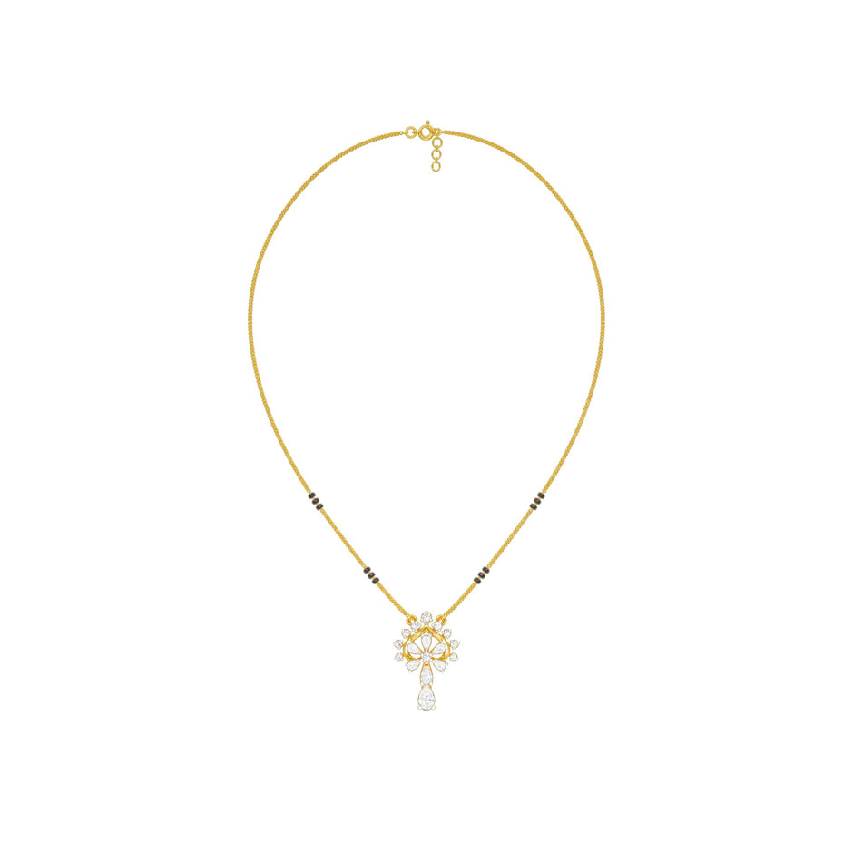 Pear Flower Drop Diamond Mangalsutra 9 KT / Yellow Gold