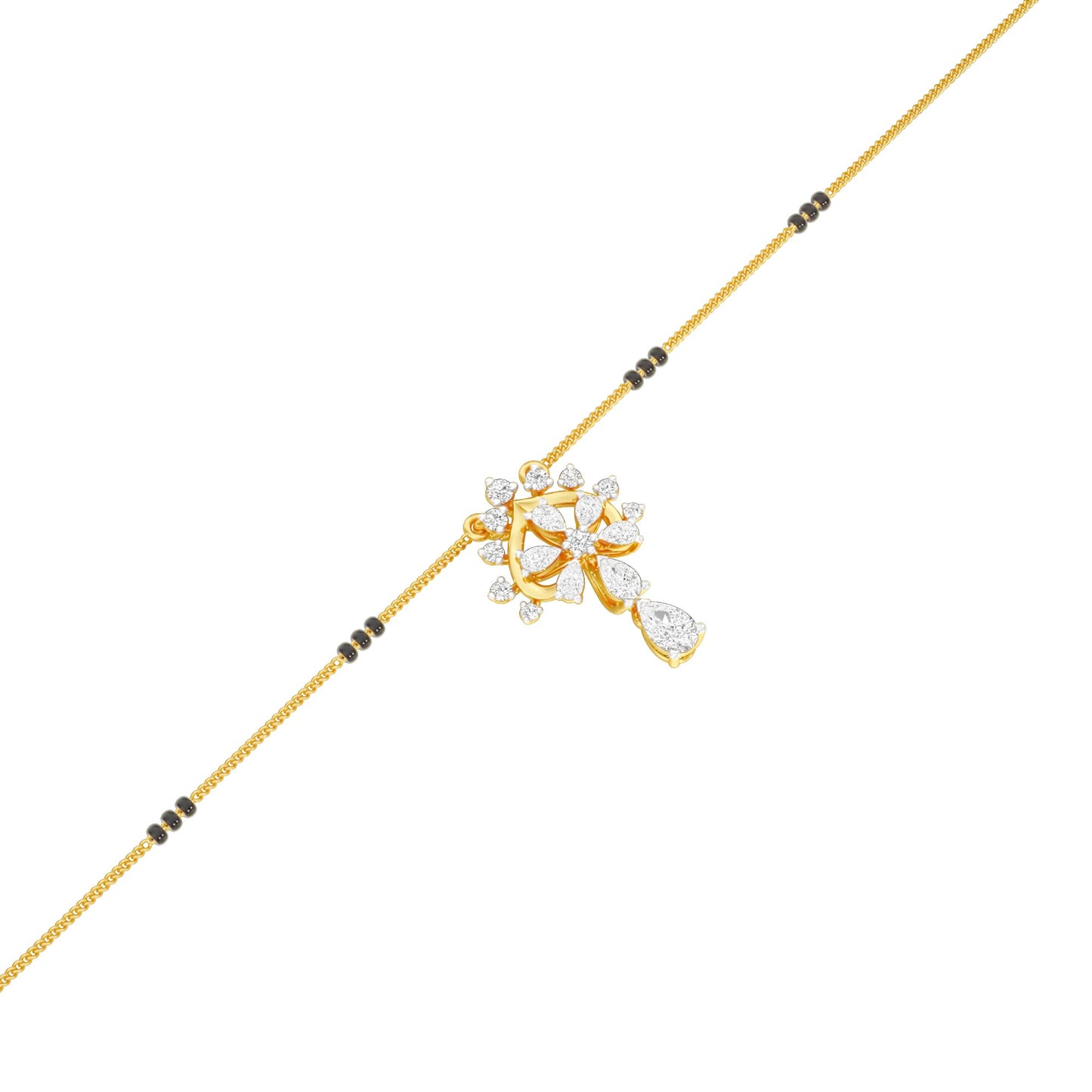 Pear Flower Drop Diamond Mangalsutra 9 KT / Yellow Gold