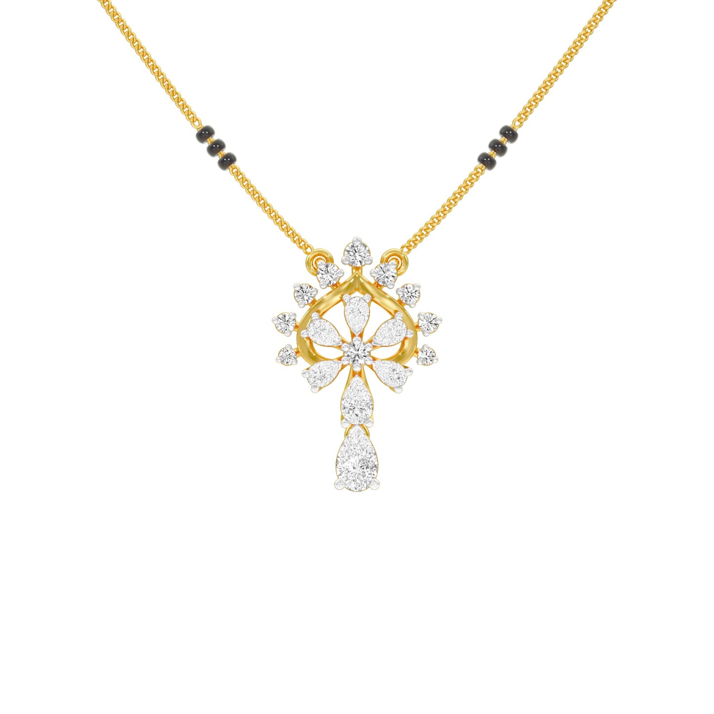 Pear Flower Drop Diamond Mangalsutra 9 KT / Yellow Gold