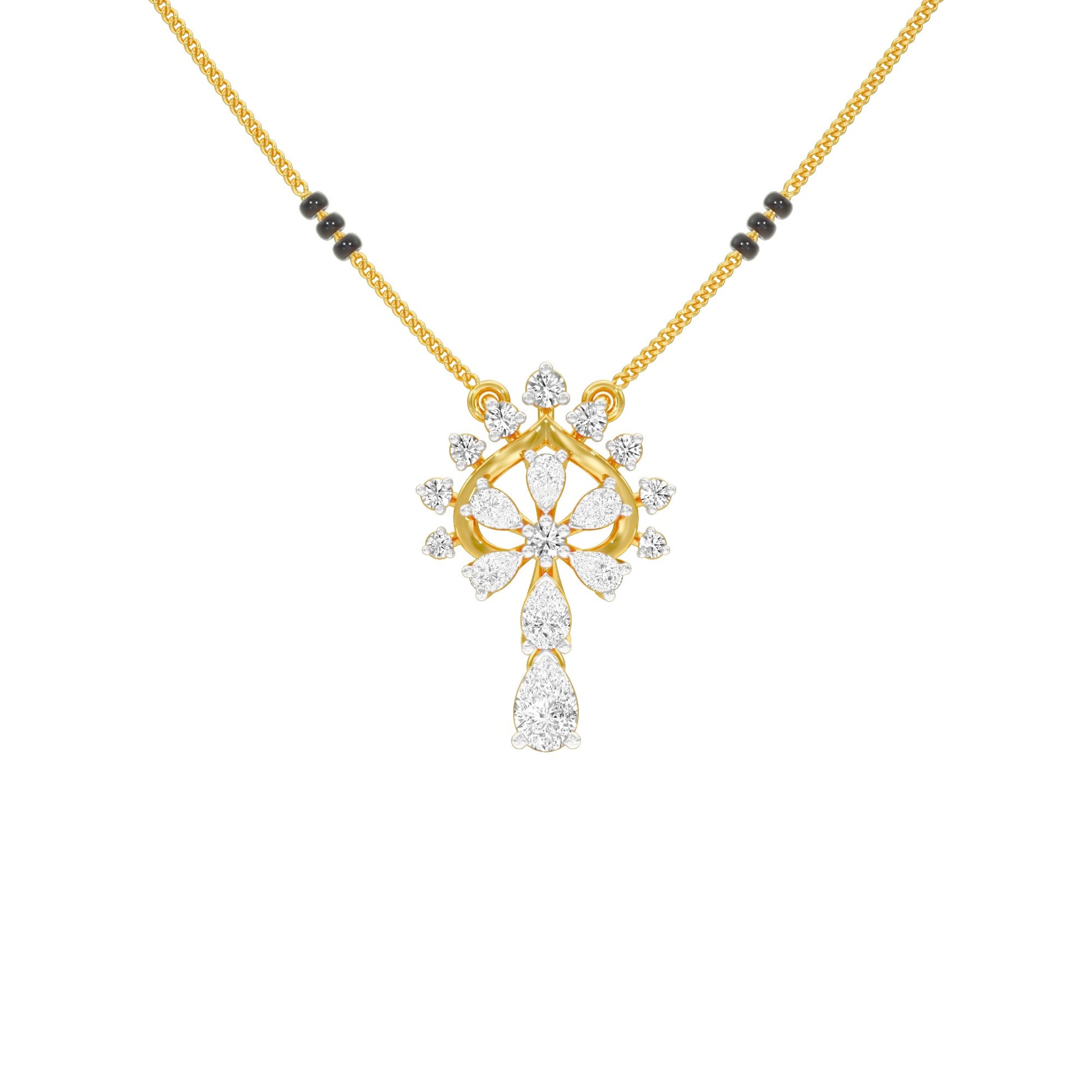 Pear Flower Drop Diamond Mangalsutra 9 KT / Yellow Gold