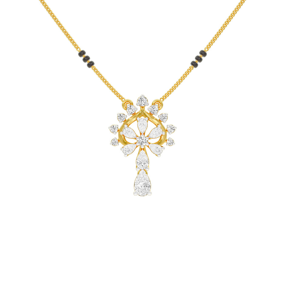 Pear Flower Drop Diamond Mangalsutra 9 KT / Yellow Gold