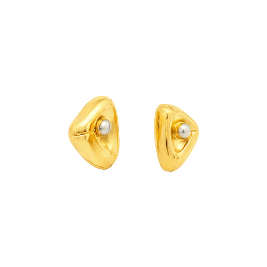 Modern Dome Accent Gold Stud Earrings