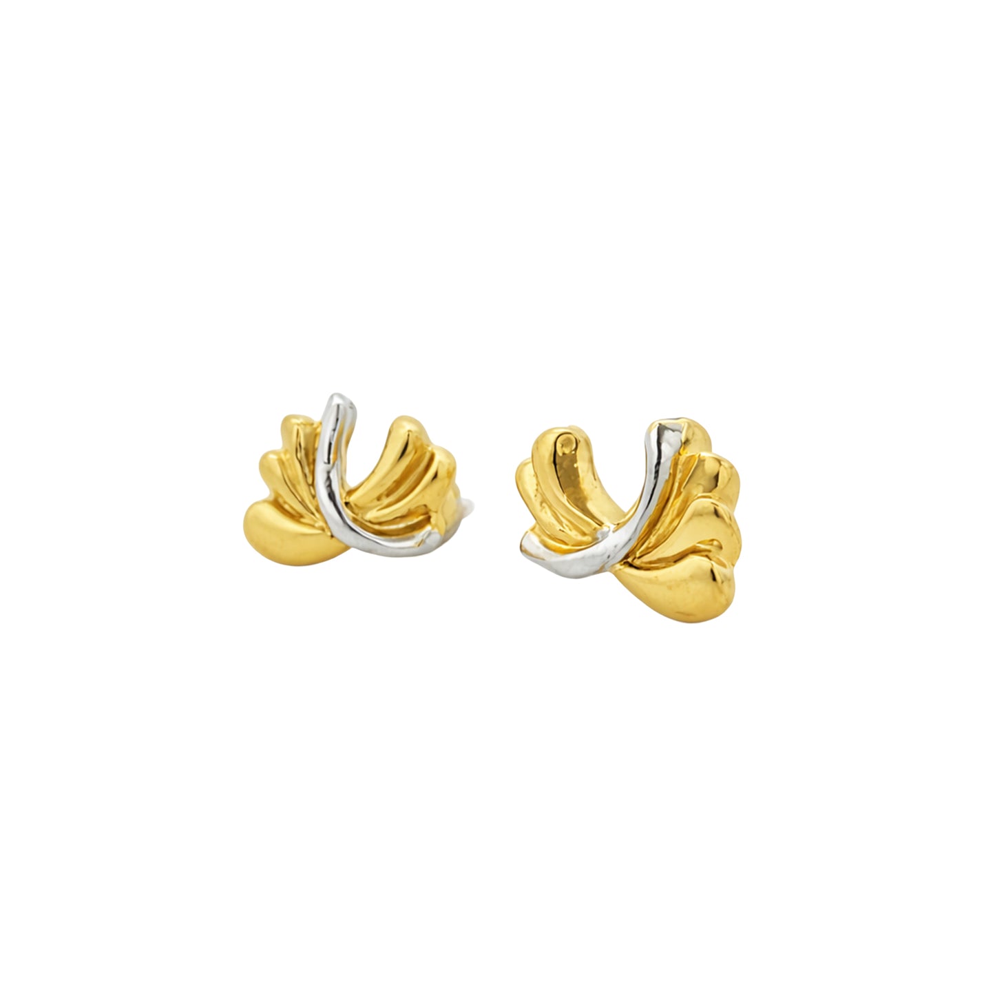 Dual Tone Sculpted Fan Gold Stud Earrings
