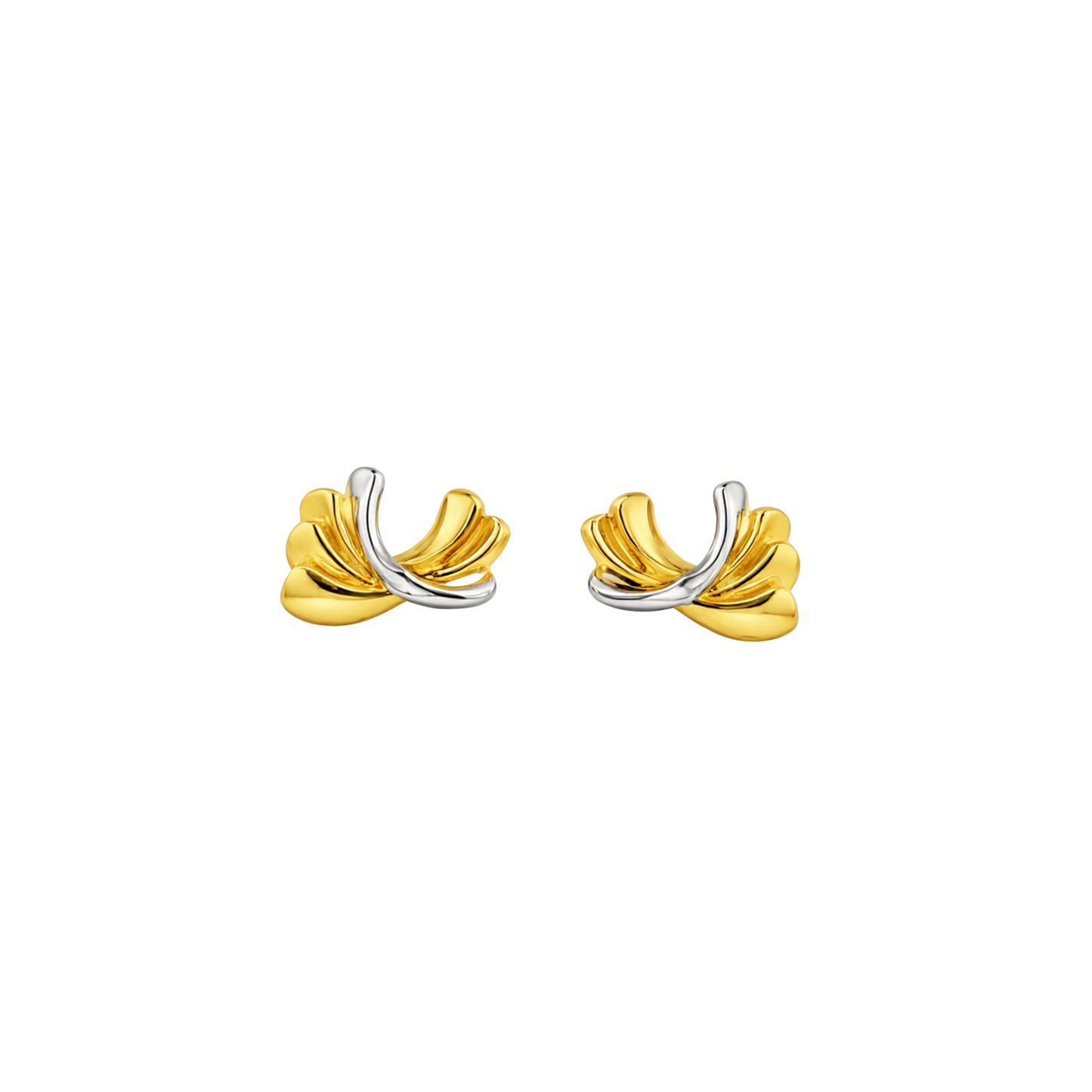 Dual Tone Sculpted Fan Gold Stud Earrings