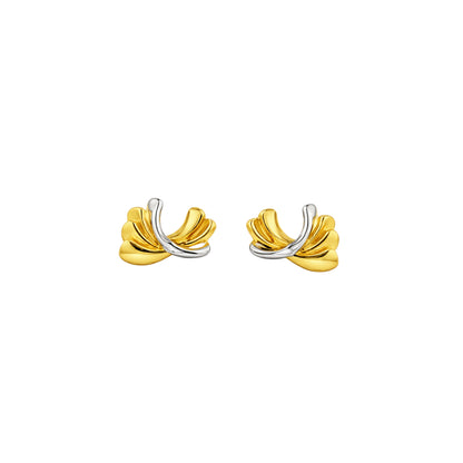 Dual Tone Sculpted Fan Gold Stud Earrings