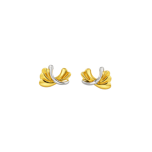 Dual Tone Sculpted Fan Gold Stud Earrings