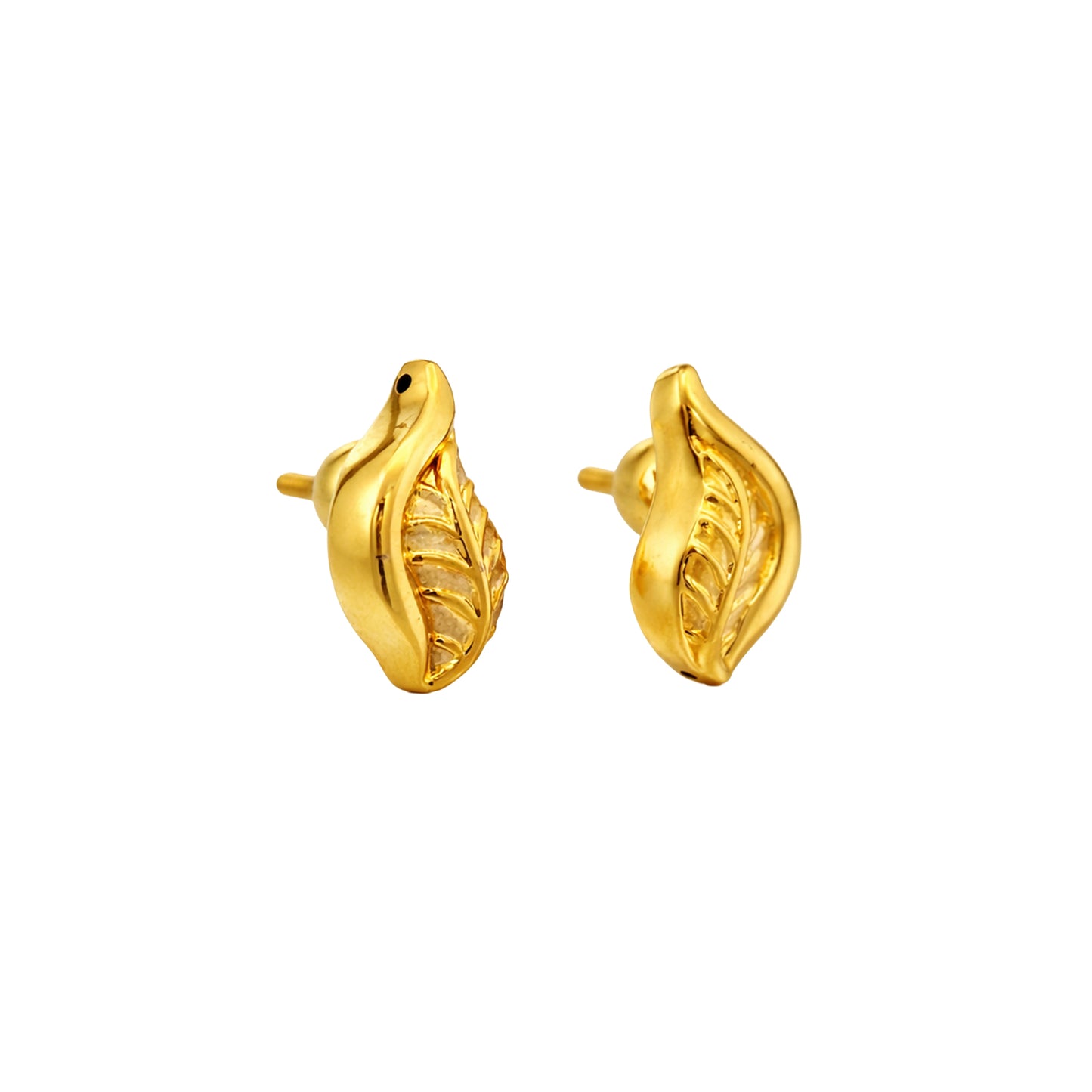 Curved Leaf Motif Gold Stud Earrings