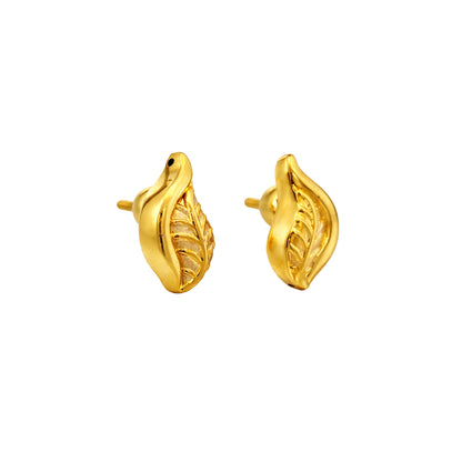 Curved Leaf Motif Gold Stud Earrings
