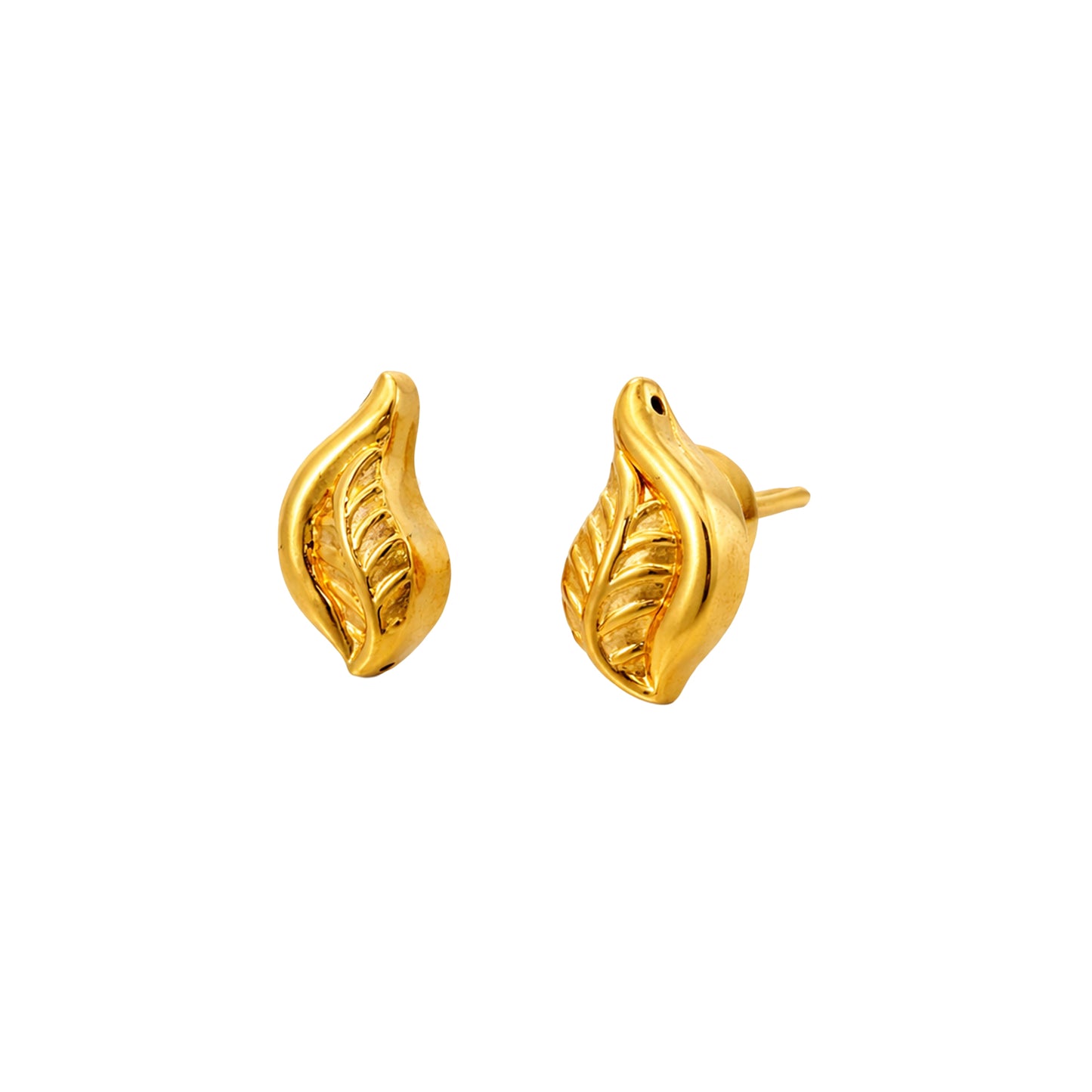 Curved Leaf Motif Gold Stud Earrings