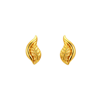 Curved Leaf Motif Gold Stud Earrings