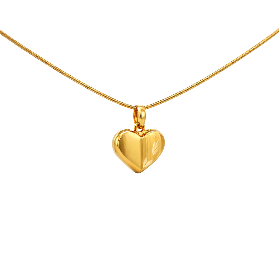 Textured Heart Charm Gold Pendant