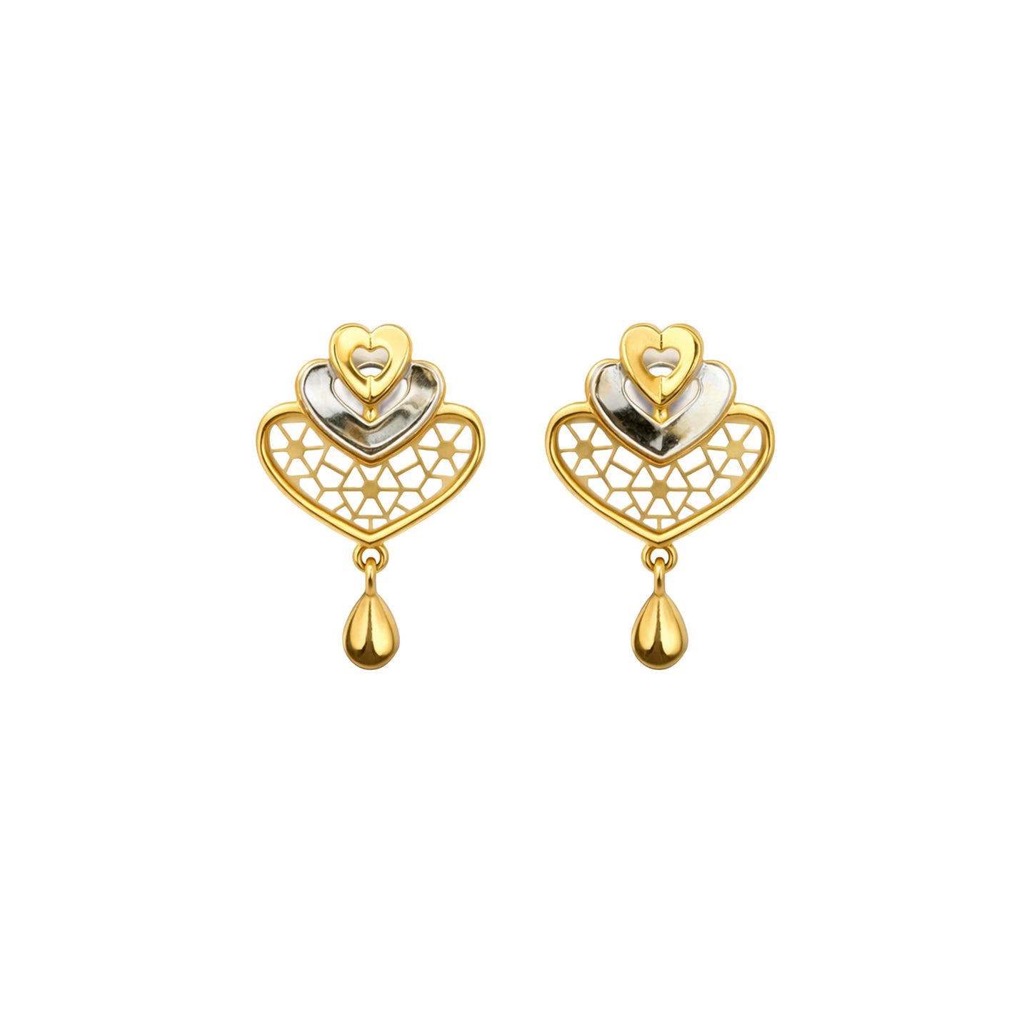 Twin-Heart Drop Gold Earrings