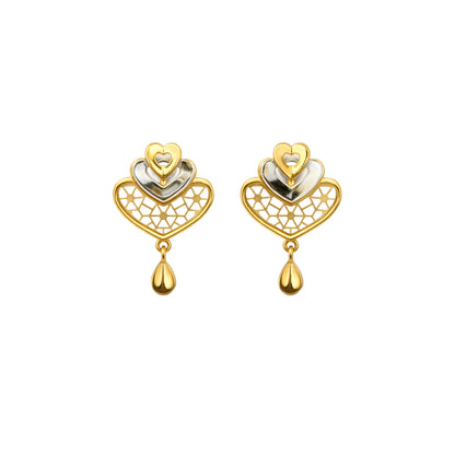 Twin-Heart Drop Gold Earrings