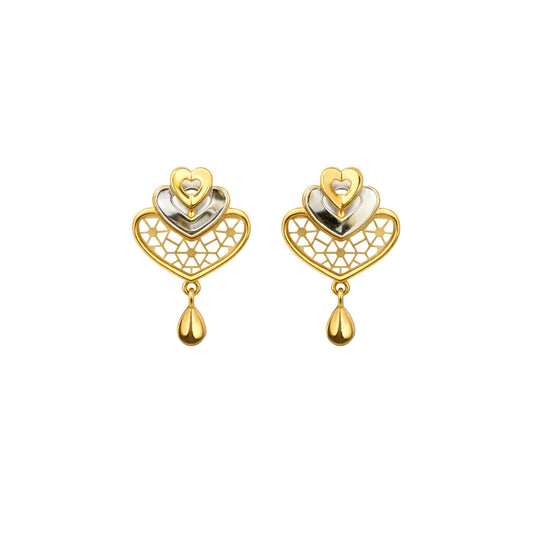 Twin-Heart Drop Gold Earrings