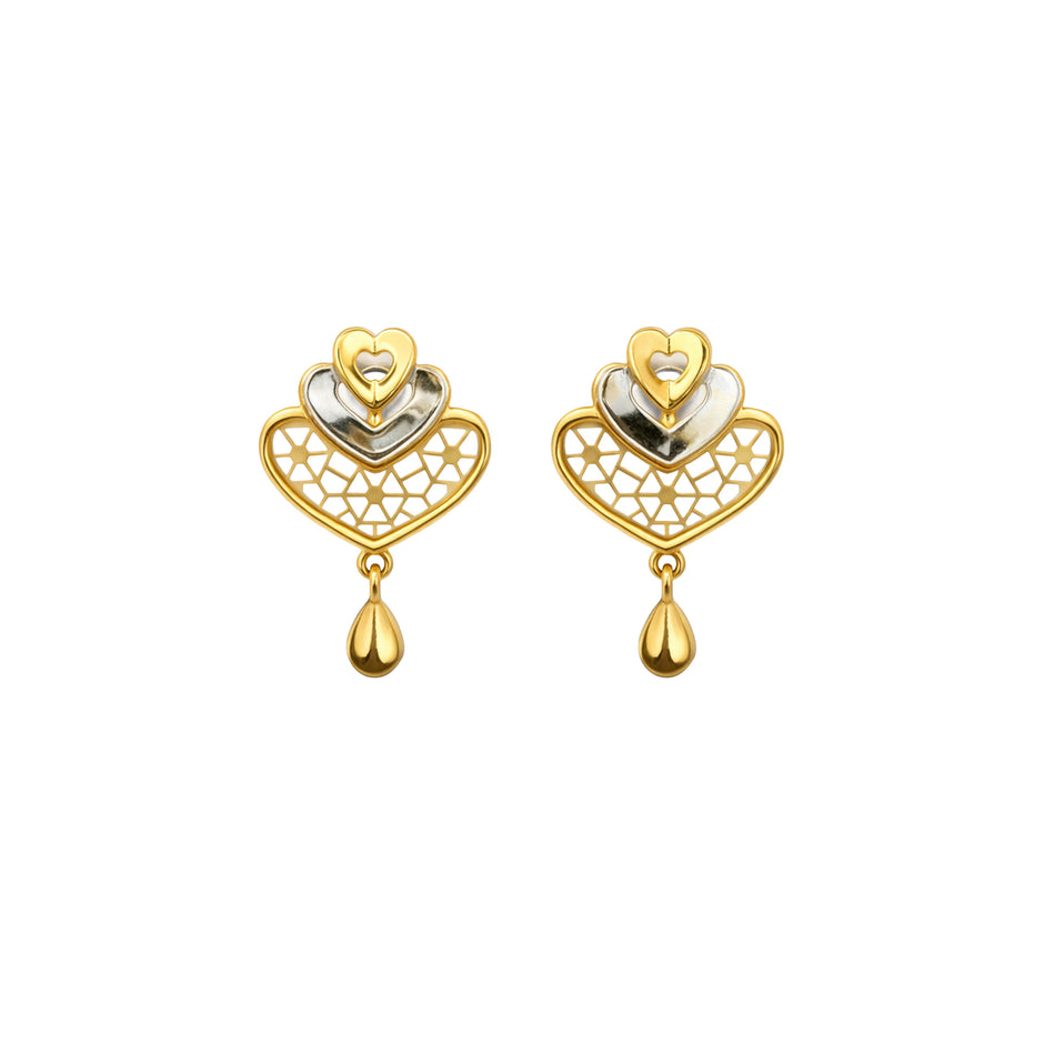 Twin-Heart Drop Gold Earrings