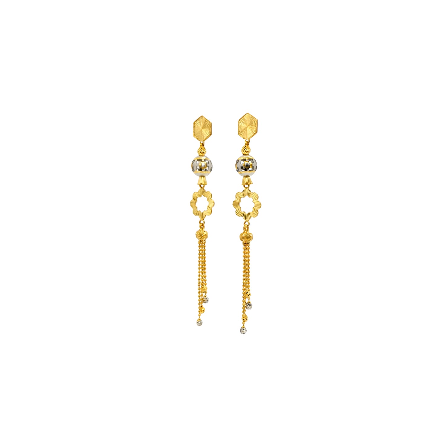 Floral Tassel Bead Gold Earrings