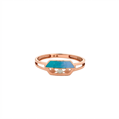 Turquoise Bar Lattice Gold Ring