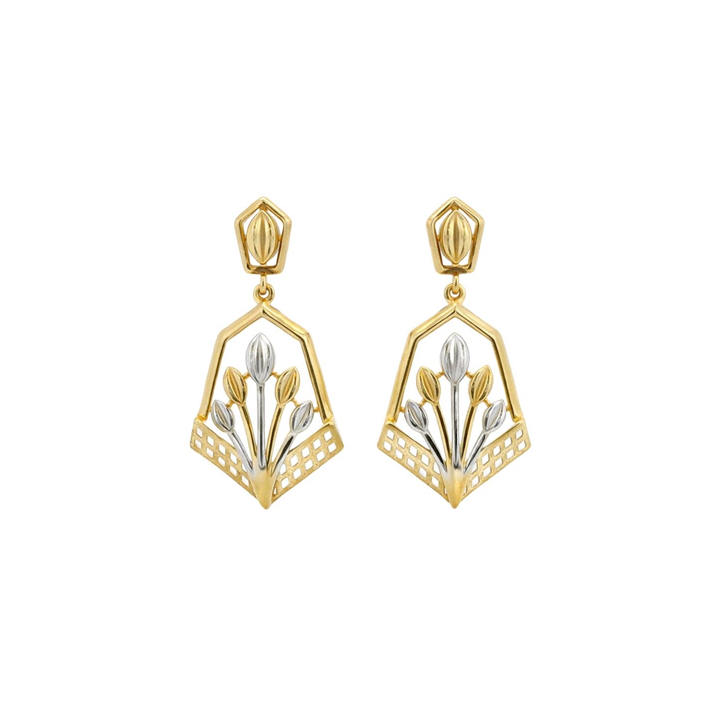 Geometric Floral Gold Drop Earrings