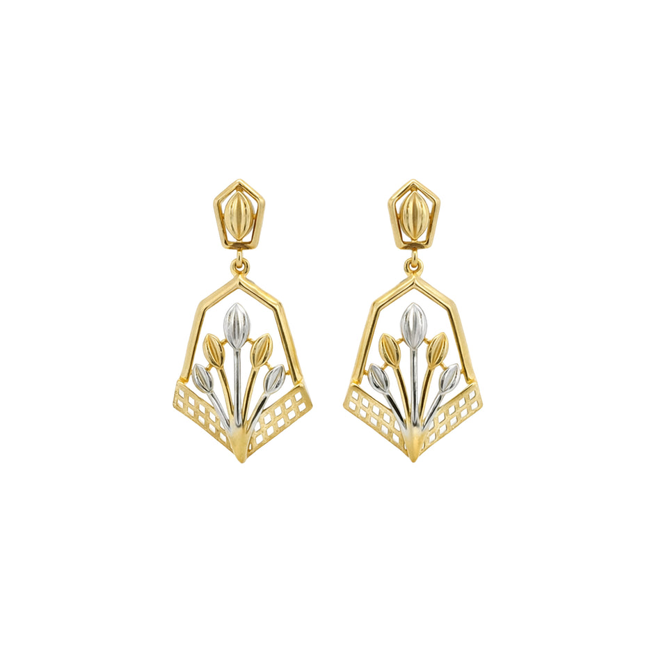 Geometric Floral Gold Drop Earrings
