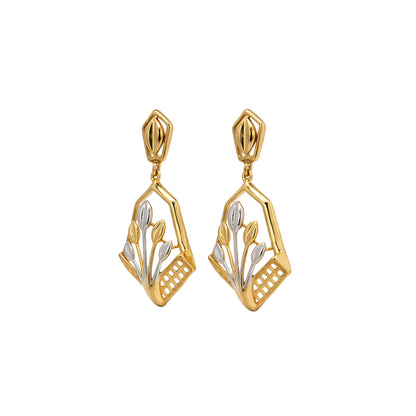 Geometric Floral Gold Drop Earrings