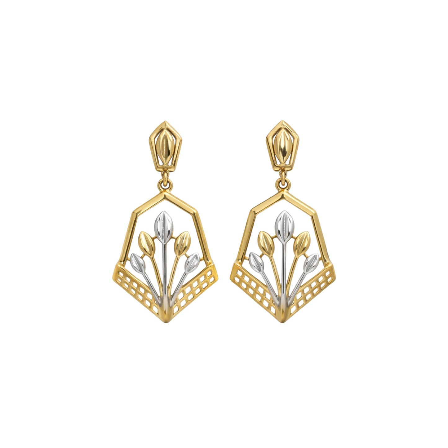 Geometric Floral Gold Drop Earrings