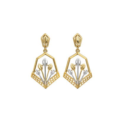 Geometric Floral Gold Drop Earrings