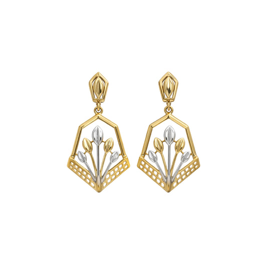 Geometric Floral Gold Drop Earrings