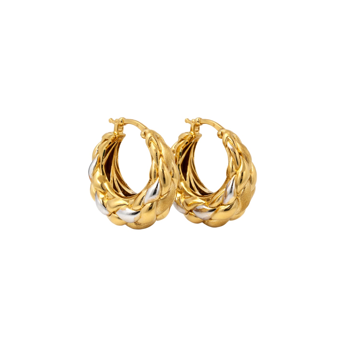 Dual Tone Twist Hoop Gold Earrings