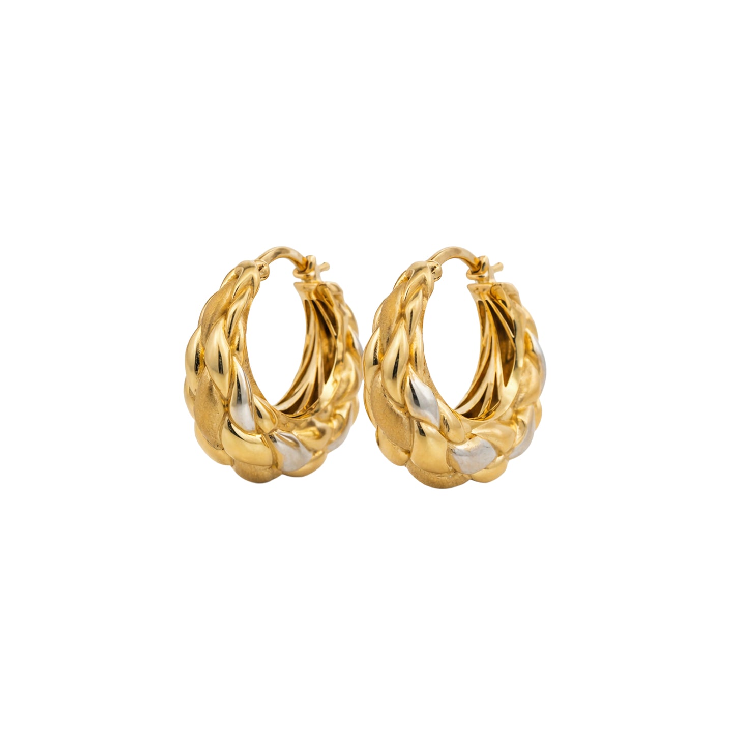 Dual Tone Twist Hoop Gold Earrings