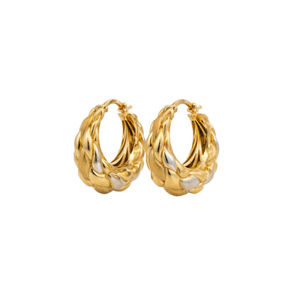 Dual Tone Twist Hoop Gold Earrings