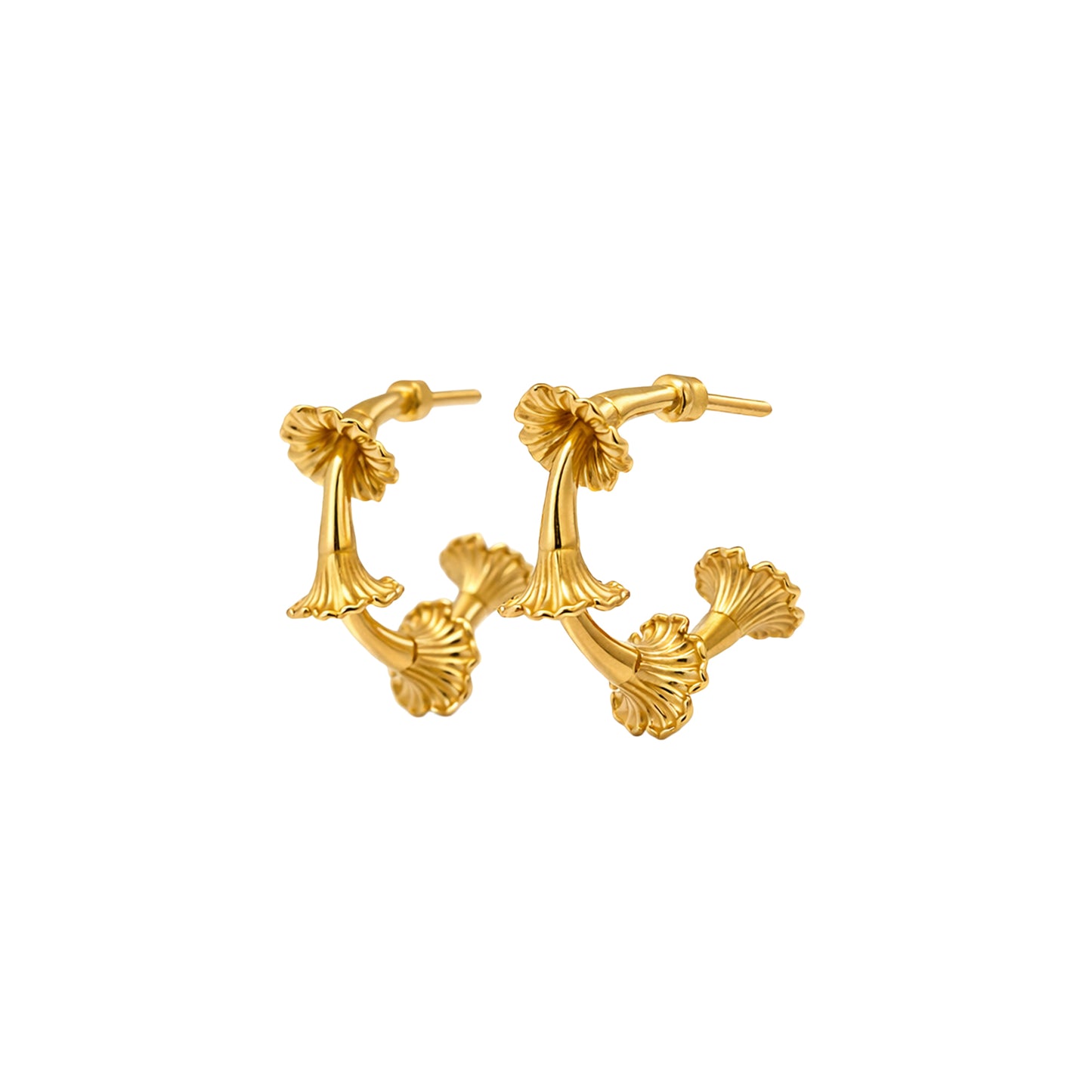 Fluted Bloom Hoop Gold Earrings