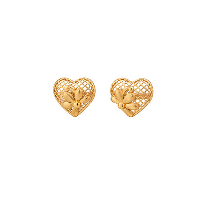 Floral Heart Mesh Stud Earrings