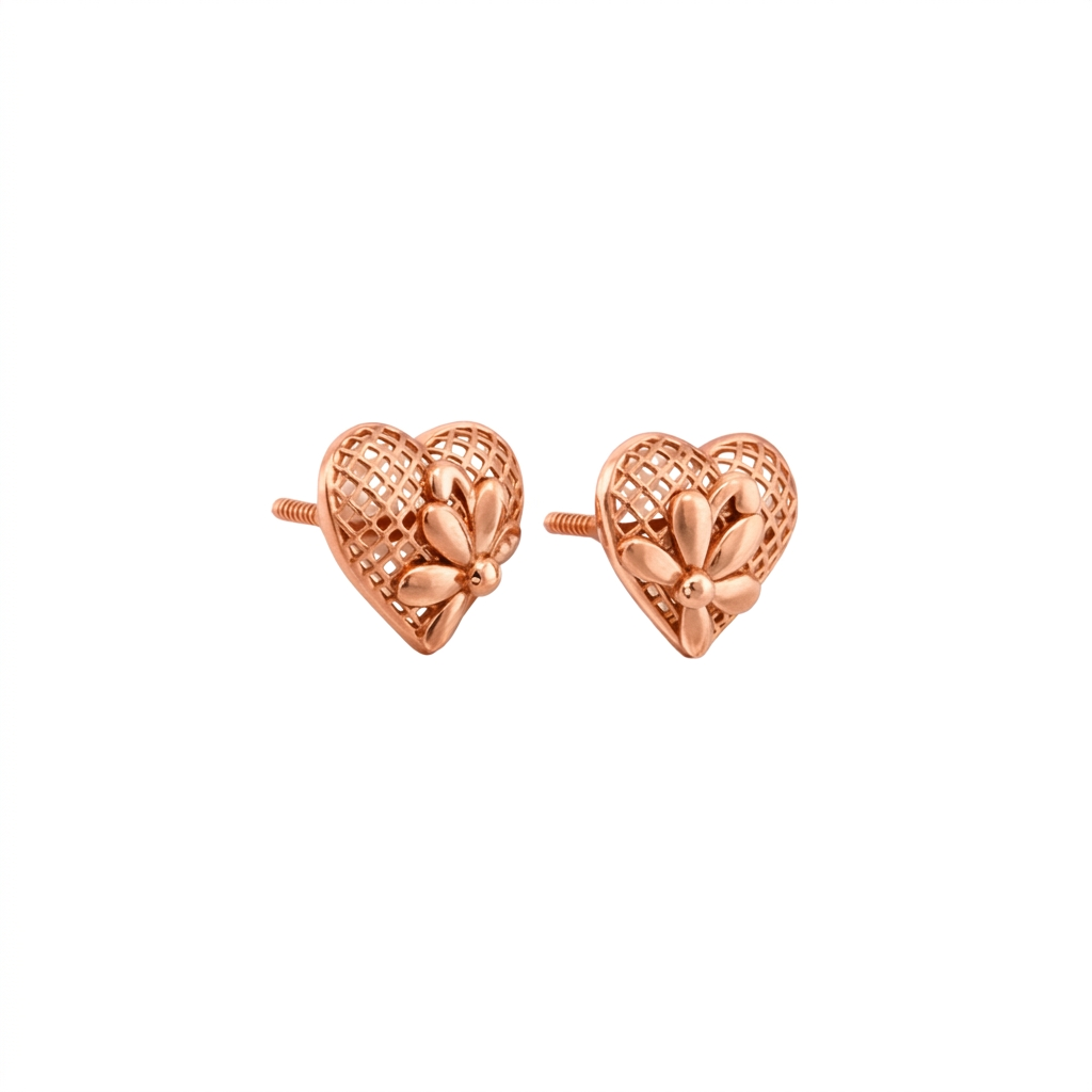 Floral Heart Mesh Stud Earrings