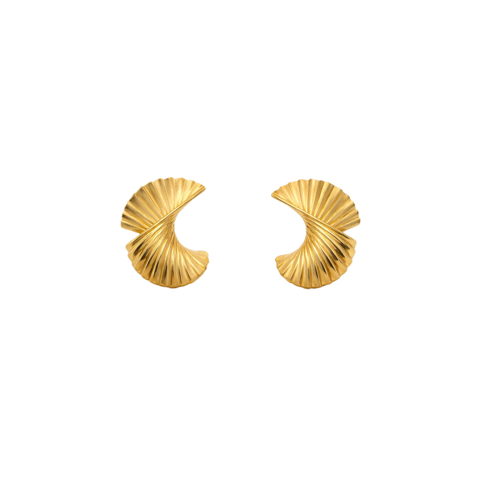 Aurelle Spiral Fan Gold Stud Earrings