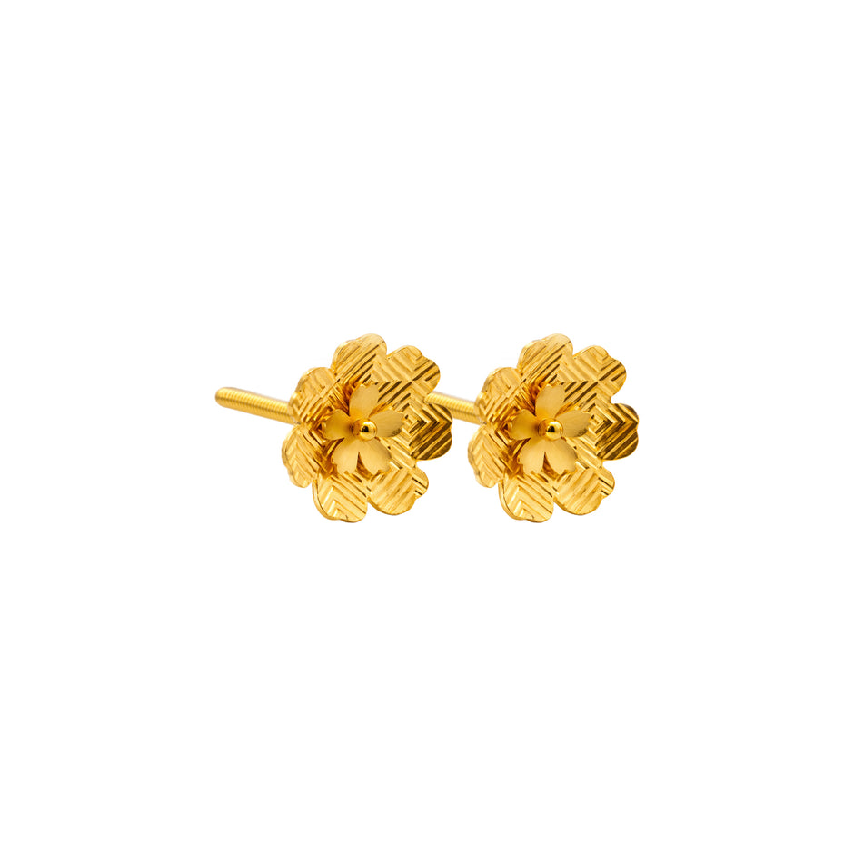 Textured Floral Gold Stud Earrings