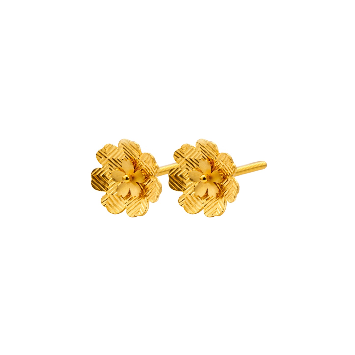 Textured Floral Gold Stud Earrings