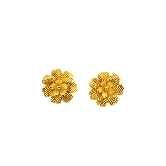 Textured Floral Gold Stud Earrings