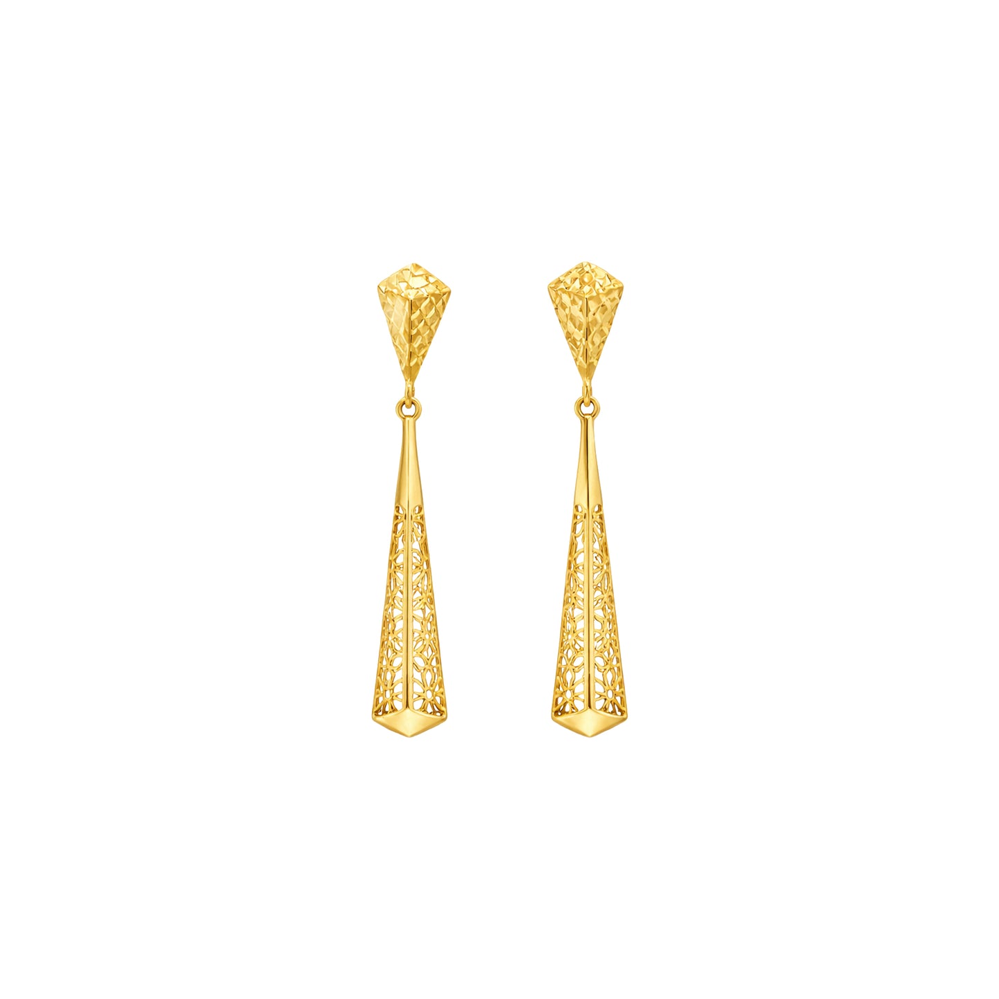 Textured Pyramid Gold Earrings